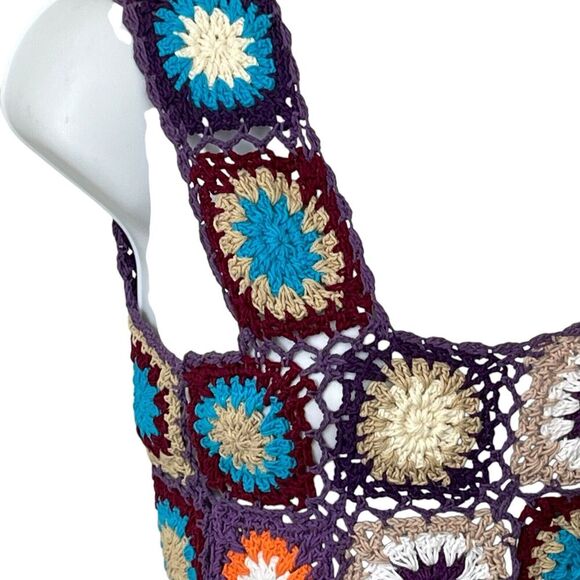 Wild Orange Tree Crochet Handmade Crop Top M Granny Square Boho Cottage Core - Picture 3 of 9